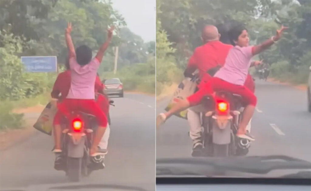 चलती बाइक पर बच्ची ने किया ऐसा डांस, देख लोगों की अटकी सांसें…