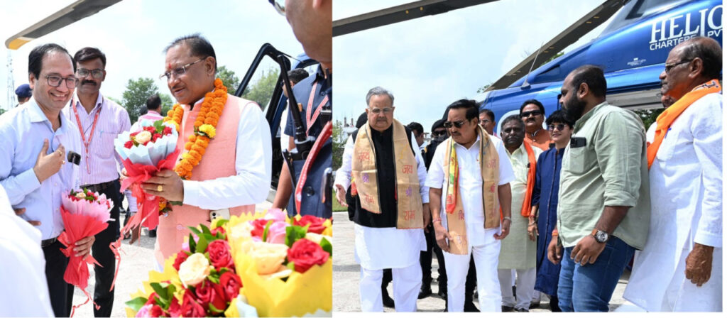 रायपुर : मुख्यमंत्री श्री विष्णु देव साय, केन्द्रीय मंत्री श्री सी.आर.पाटिल और विधानसभा अध्यक्ष डॉ.रमन सिंह के राजनांदगांव पहुँचने पर हुआ भव्य स्वागत